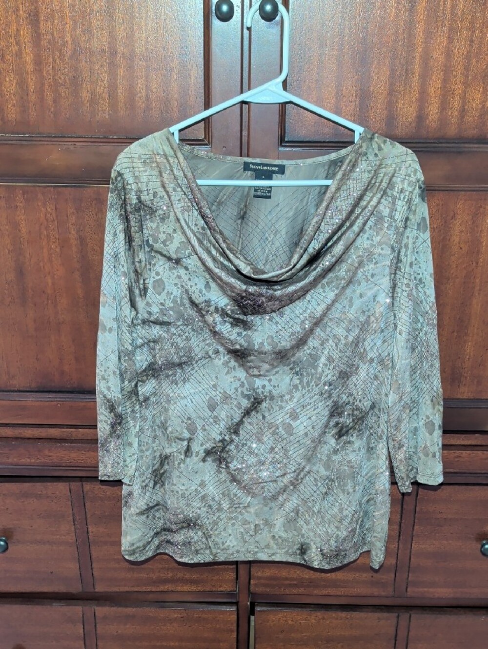 Susan Lawrence Metallic Print Cowl Neck Top